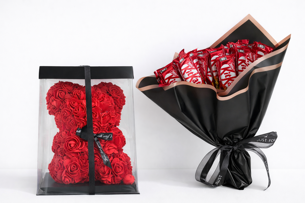Luxury Chocolate Bouquet &amp; Artificial Rose Box Set