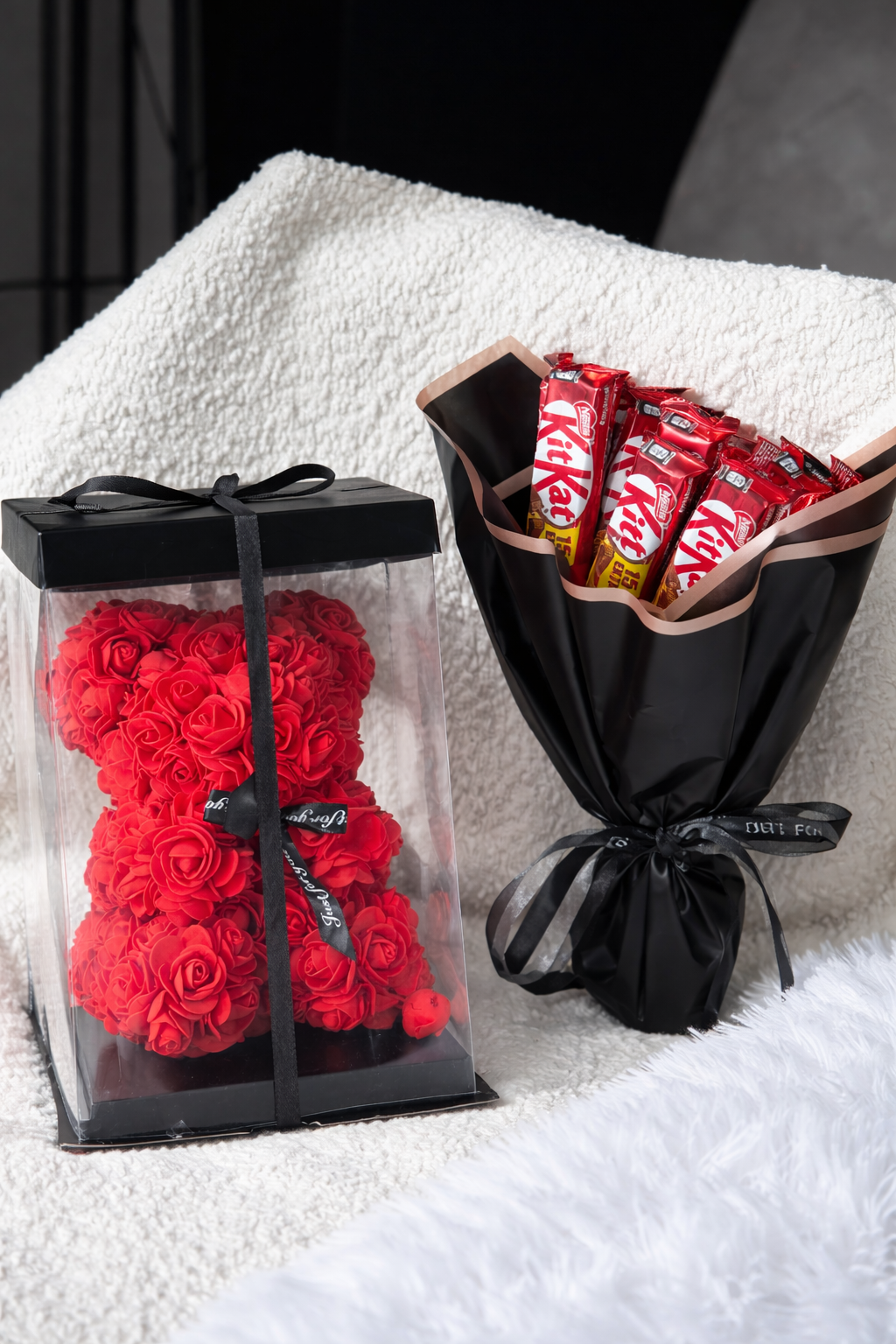 Luxury Chocolate Bouquet &amp; Artificial Rose Box Set