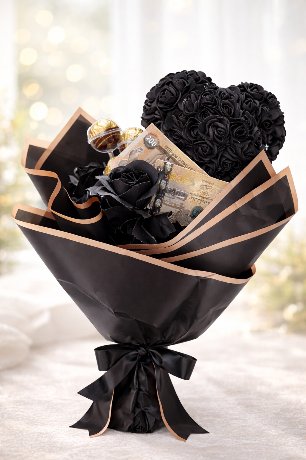 Luxury Artificial Black Rose Money Bouquet