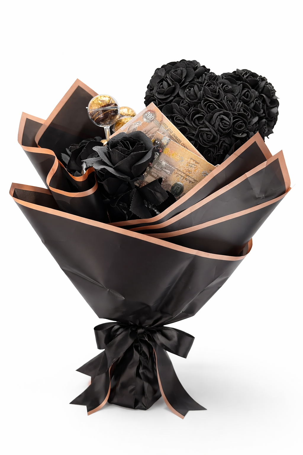 Luxury Artificial Black Rose Money Bouquet